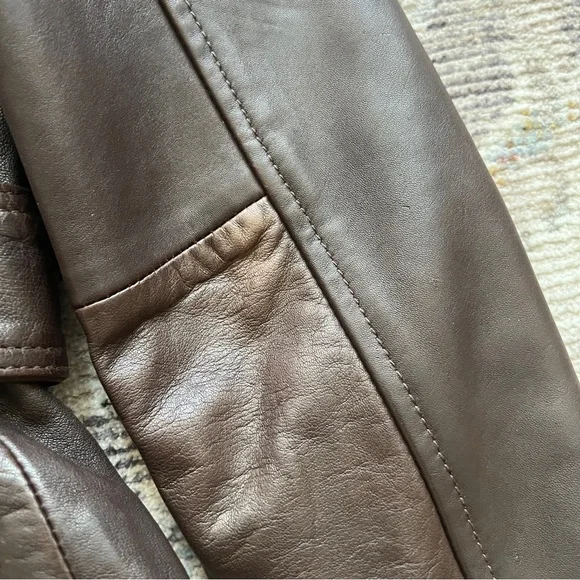 All Saints Brown Lamb Leather Jacket with Quilted Detailing - Picture 5 of 7
